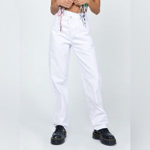 Princess Polly Holly Asymmetric Straight Leg Jeans in White Denim Size 6